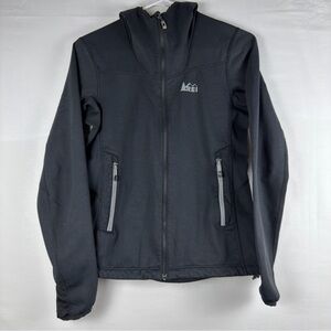 Rei Co-Op Campwell Rain Jacket Womens XS Black Hooded Waterproof Hiking Outdoor